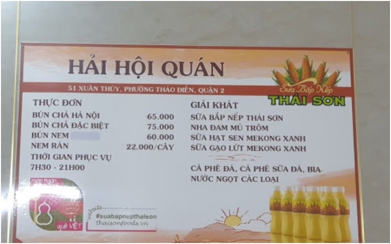 Thực đơn tại Hải Hội Quán 