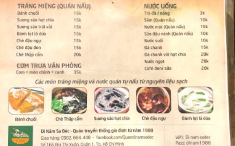 Thực đơn tại Quán Hủ tiếu Dì năm Sadec 