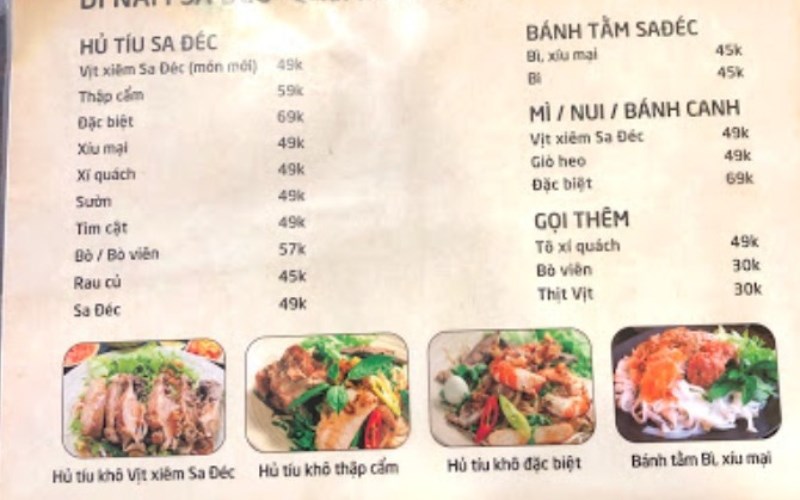 Thực đơn tại Quán Hủ tiếu Dì năm Sadec (1)