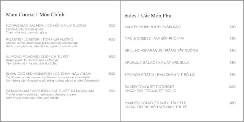 Thực đơn tại Nhà hàng French Grill 