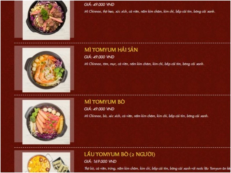 Thực đơn tại Quán Mì Cay SaSin 1