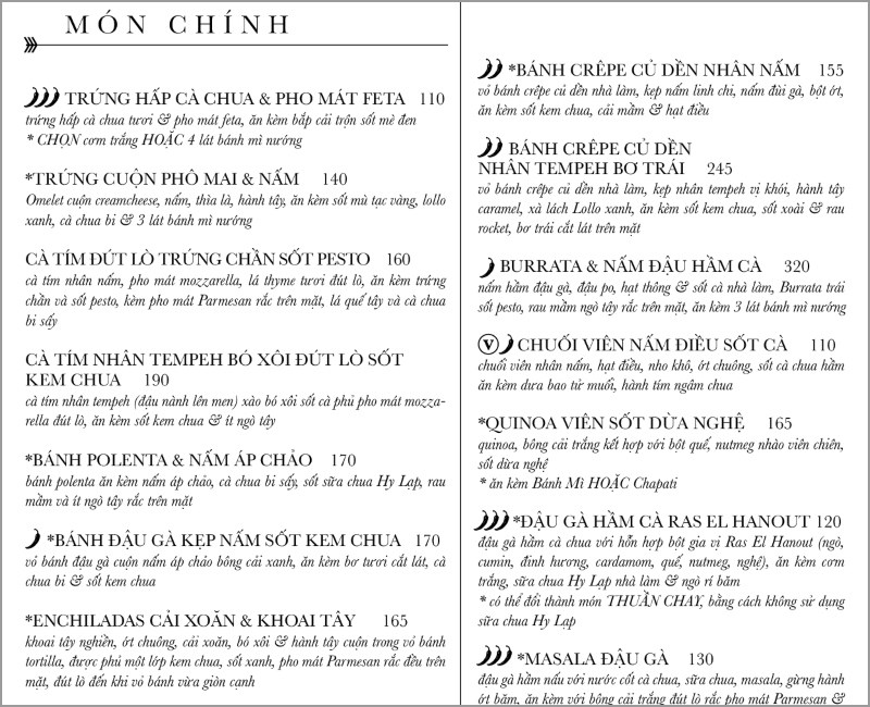 Thực đơn tại Nhà hàng PI Vegetarian Bistro 