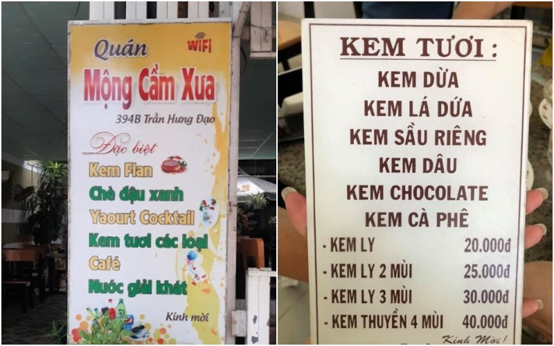Thực đơn tại Quán Kem Flan Mộng Cầm 