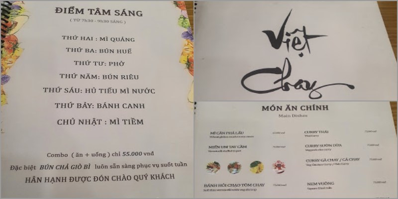 Thực đơn tại Nhà hàng Việt Chay 