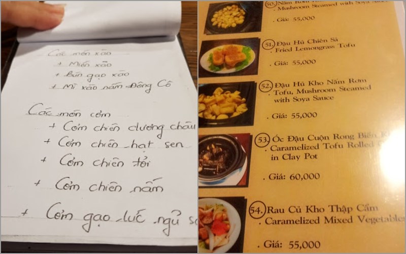 Thực đơn tại Nhà hàng Saigon Vegan
