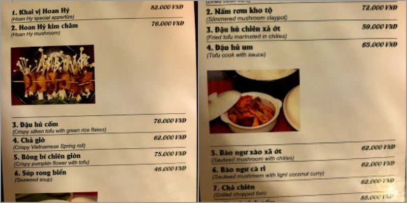 Thực đơn tại Nhà Hàng Chay Hoan Hỷ 
