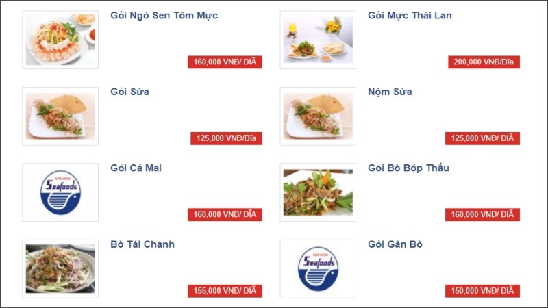 menu Nhà hàng Nha Trang Seafood 1