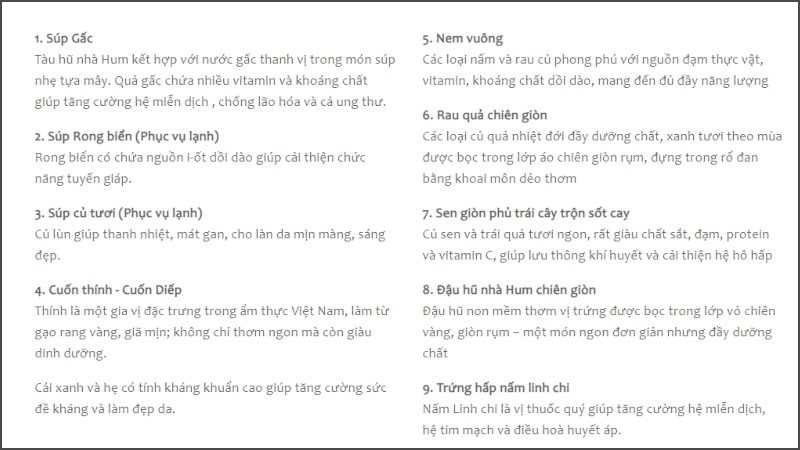 Menu Nhà hàng Hum Vegetarian 1