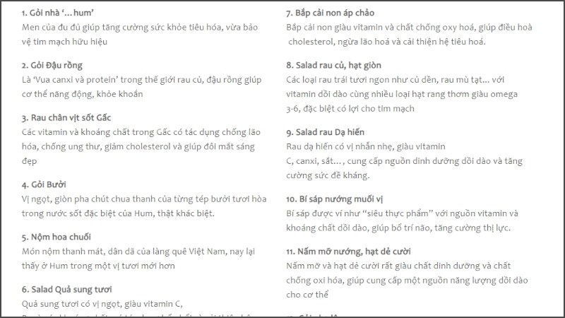 Menu Nhà hàng Hum Vegetarian  2