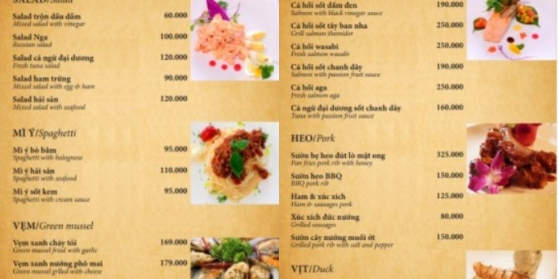 Menu Nhà hàng AGA Steak House  