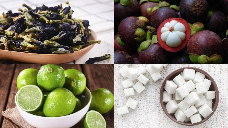 Nguyên liệu món ăn trà măng cụt hoa đậu biếc