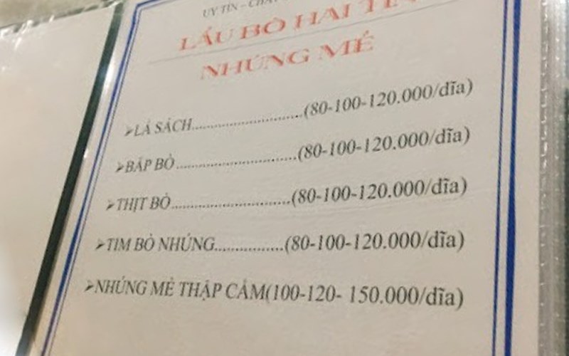 Thực đơn tại Quán Lẩu Bò Hai Tín (1)