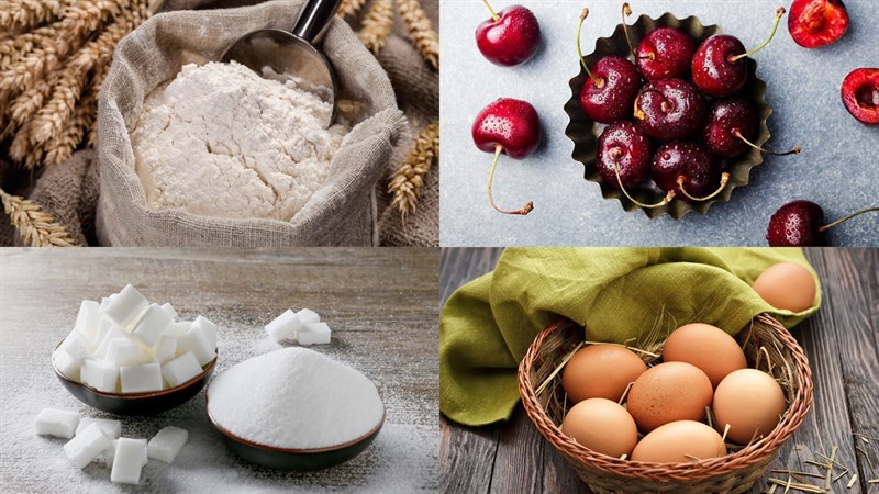 Nguyên liệu món ăn bánh bông lan cherry