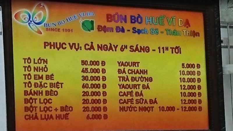 Quán Bún bò Huế Vĩ Dạ 