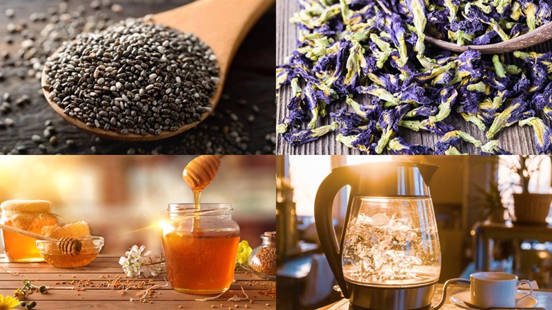 Nguyên liệu làm kem hoa đậu biếc hạt chia