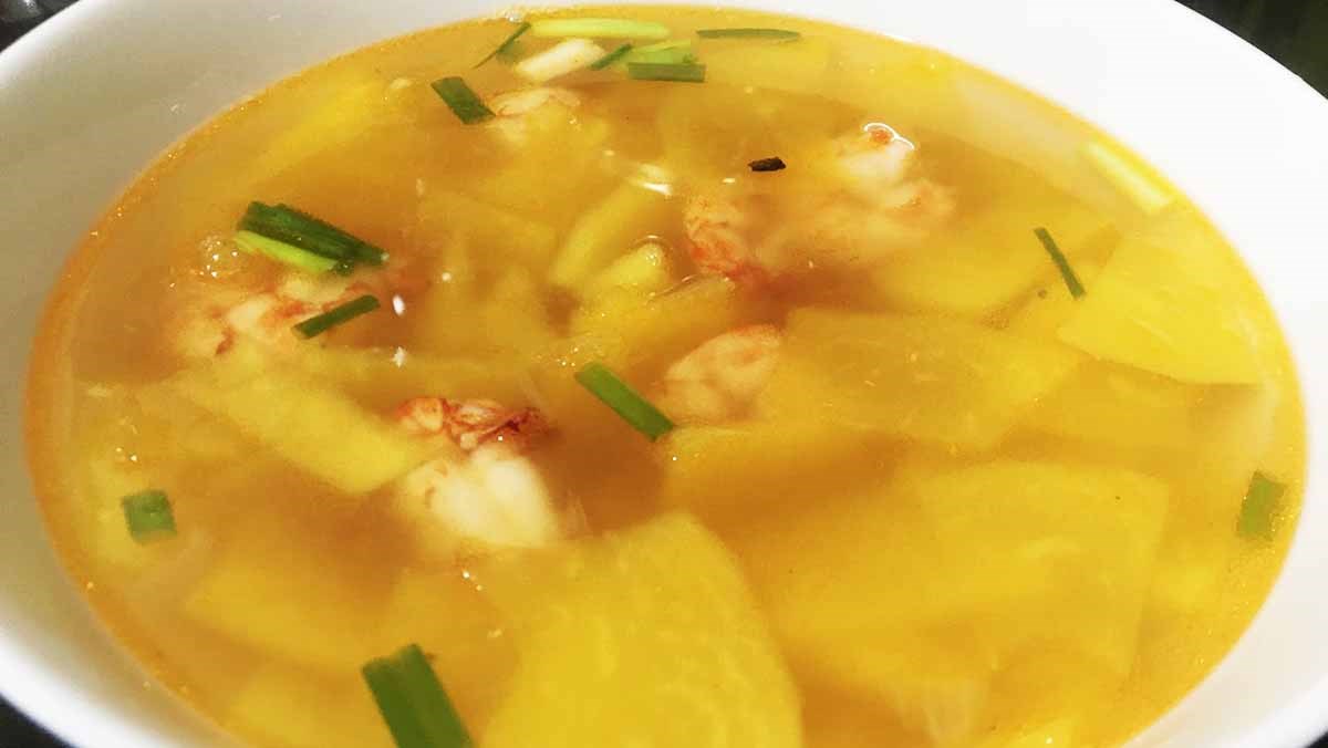 Canh đu đủ nấu tôm tươi