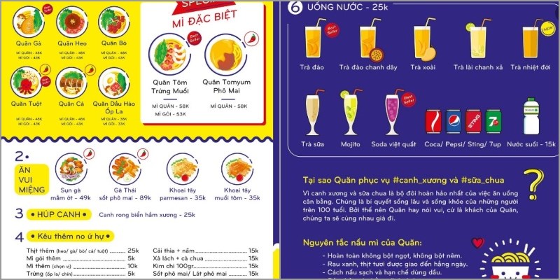Thực đơn tại Quán Mì Quăn