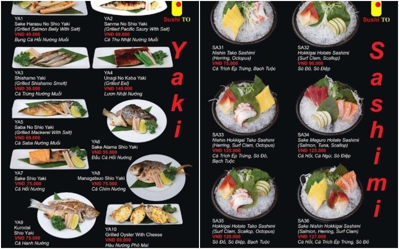 Thực đơn tại Nhà hàng Sushi To 