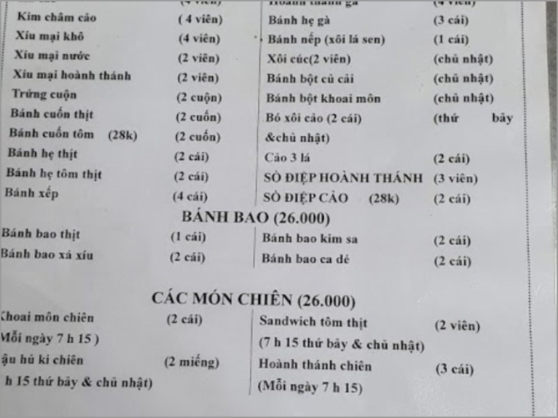 Thực đơn tại Quán Há cảo & Xíu mại 