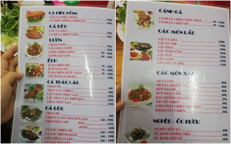 Thực đơn tại Quán Cháo Cá Miền Tây 