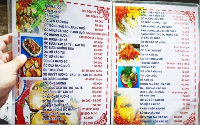 Thực đơn tại Quán Ốc Loan 