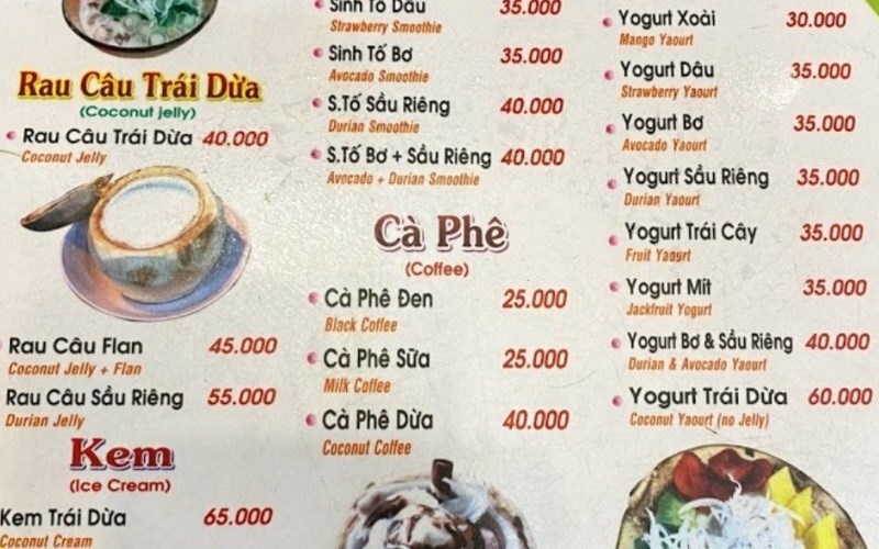 Thực đơn tại Quán Dừa Bến Tre 