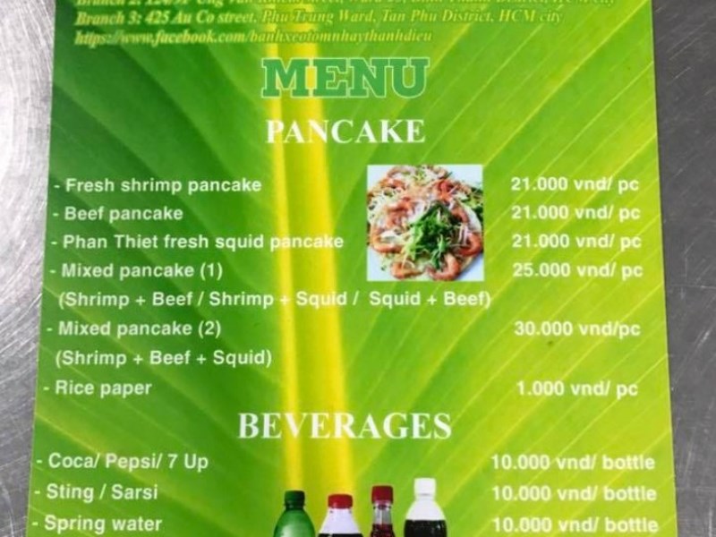 Thực đơn tại Quán Bánh Xèo Tôm Nhảy Thanh Diệu 