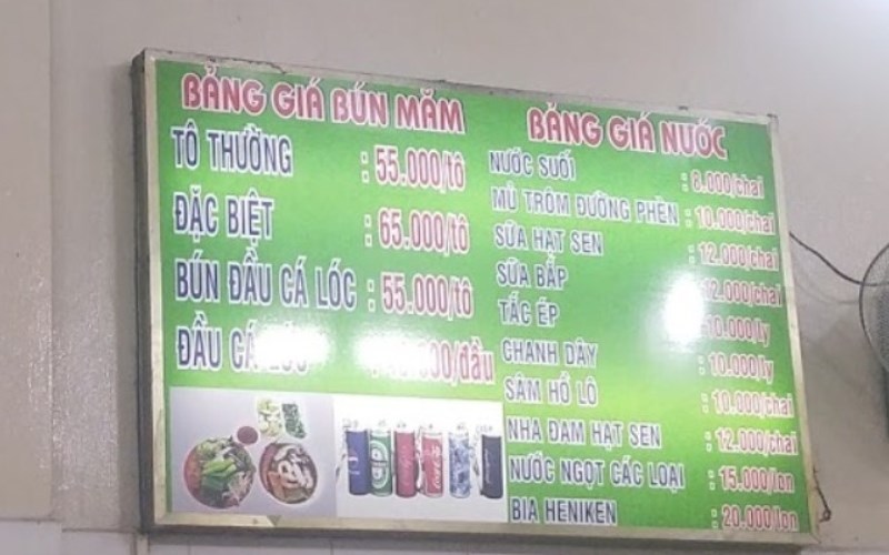 Thức đơn tại Quán Bún Mắm Cô Ba