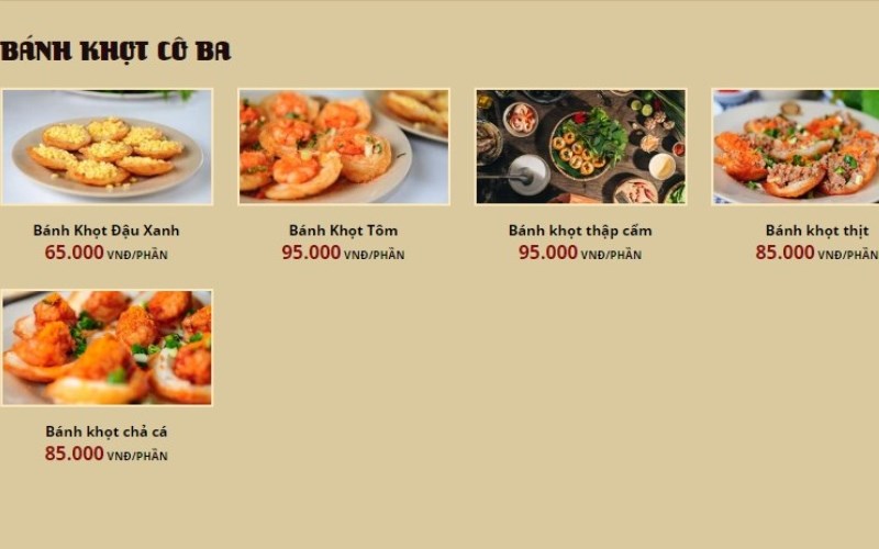 Thực đơn tại Quán Bánh khọt Cô Ba Vũng Tàu (2)