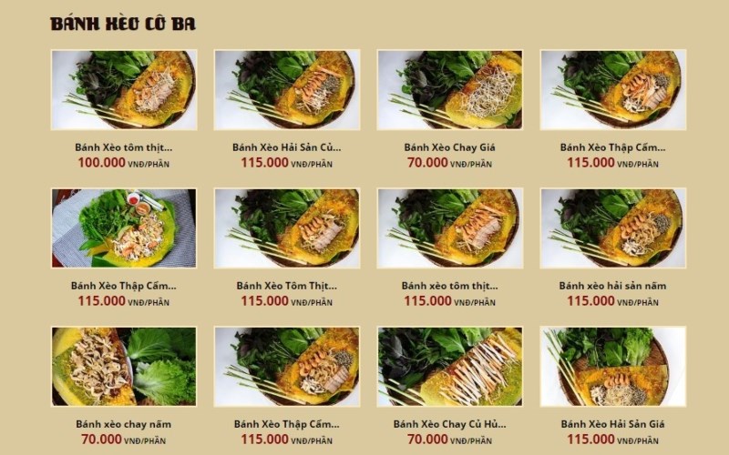 Thực đơn tại Quán Bánh khọt Cô Ba Vũng Tàu (1)