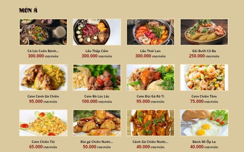 Thực đơn tại Quán Bánh khọt Cô Ba Vũng Tàu 