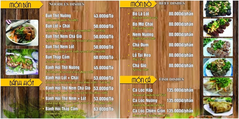 Thực đơn tại Quán Ăn Cô Liêng