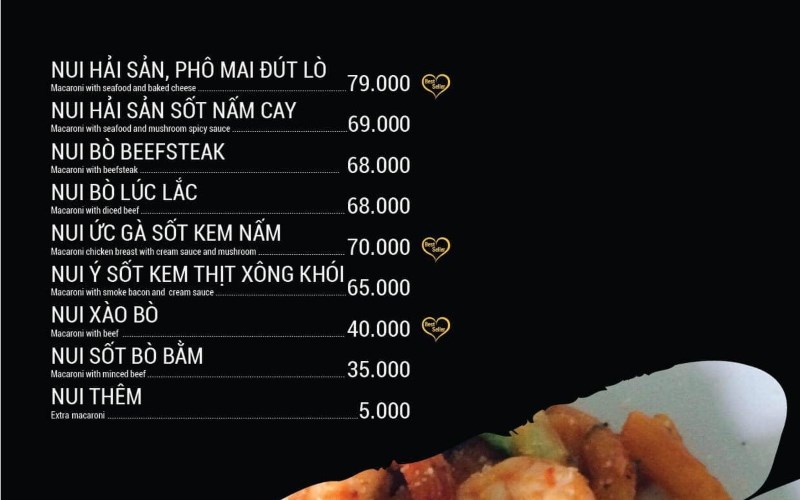 Thực đơn tại Quán Ong Nâu Spaghetti 