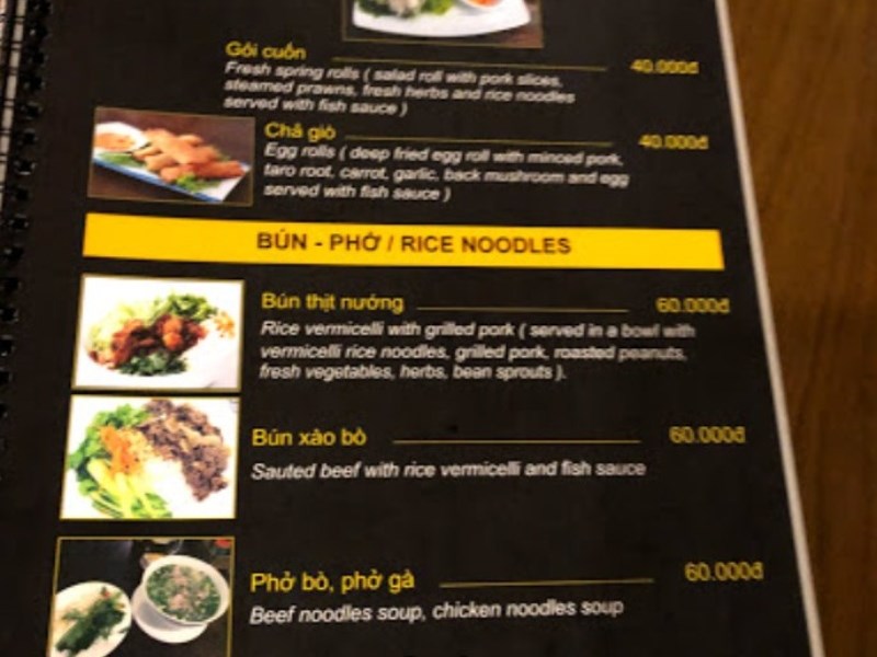 Thực đơn tại Quán Ken Ta 