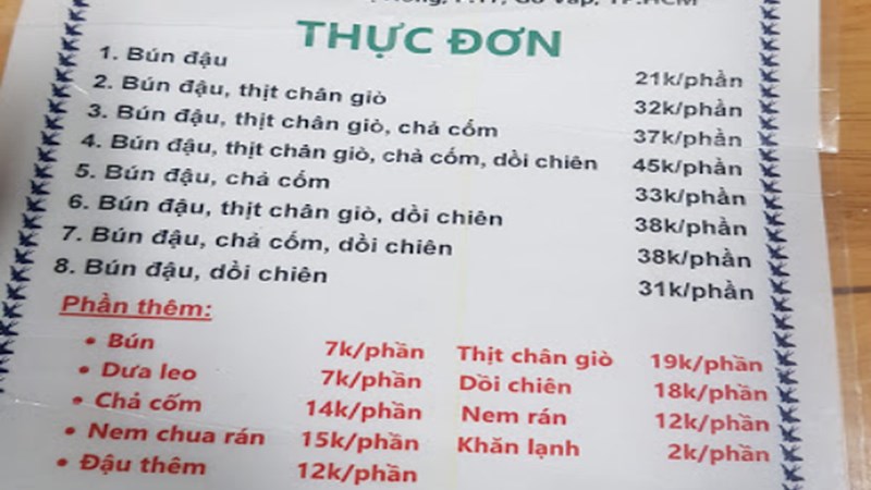 Quán Bún đậu Hoàng Anh