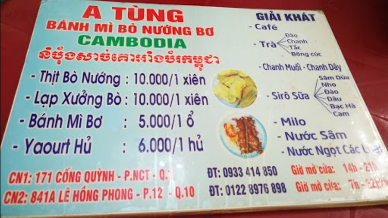 Quán A Tùng Bánh mì bò nướng bơ Campuchia