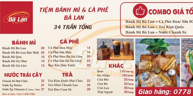Thực đơn tại Quán Bà Lan Sandwich
