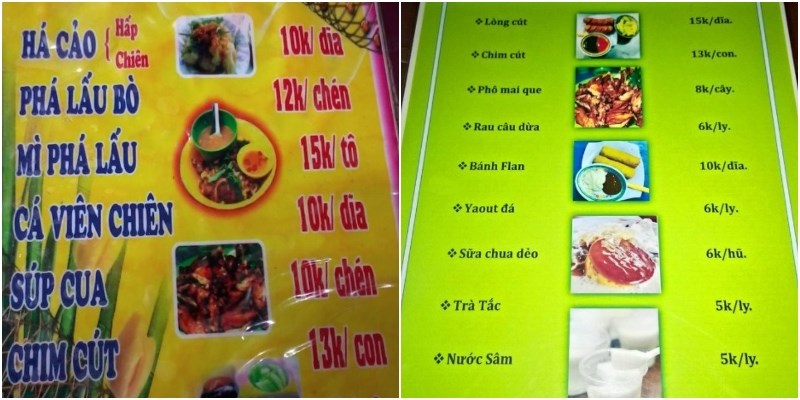 Thực đơn tại Quán Há Cảo - Phá Lấu Bò Marie Curie 