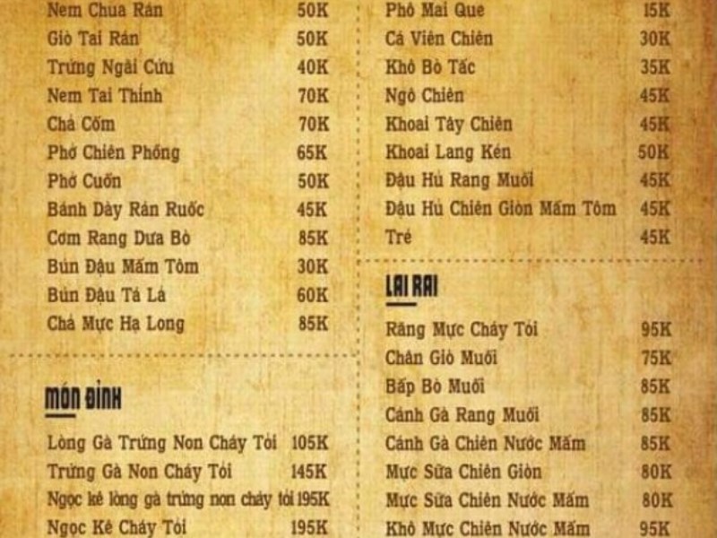 Thực đơn tại Quán No.96 - Lẩu & Nướng 