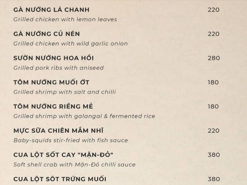 Thực đơn tại Nhà hàng Maison Mận Đỏ 