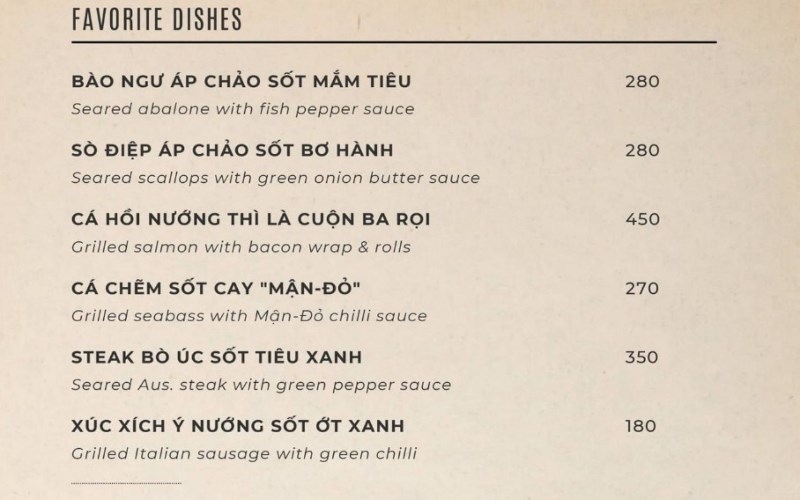 Thực đơn tại Nhà hàng Maison Mận Đỏ 