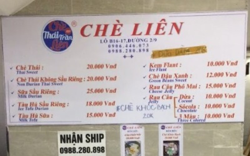 Thực đơn tại Quán Chè Liên 