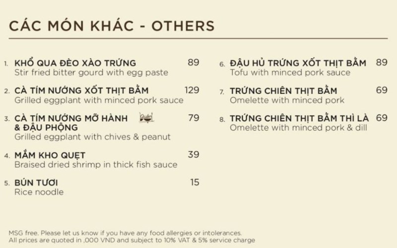 Thực đơn tại Nhà hàng Bụi Garden 
