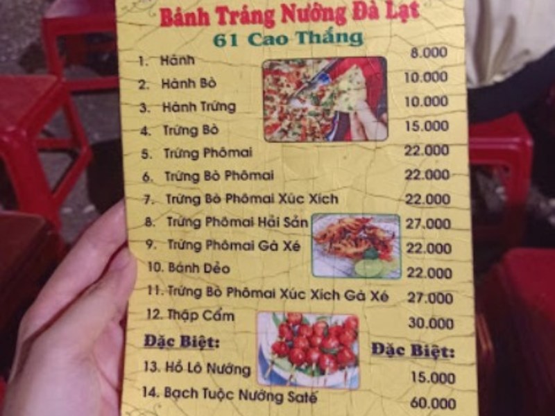 Thực đơn tại Quán Bánh tráng nướng 61 Cao Thắng 