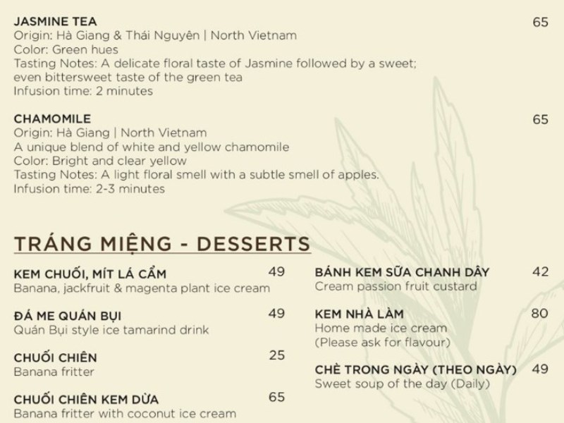 Thực đơn tại Nhà hàng Bụi Garden 