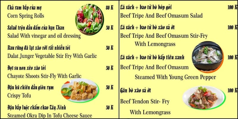 Menu quán Hạnh - Lẩu Bò Xáo Da