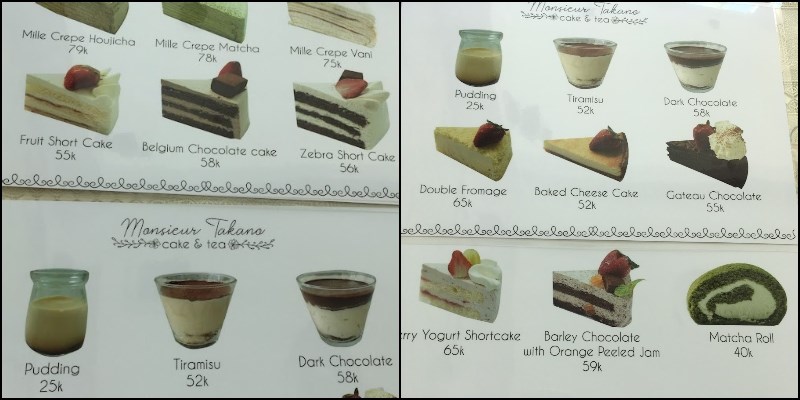 Menu Tiệm bánh kem Monsieur Takano Tea & Cake