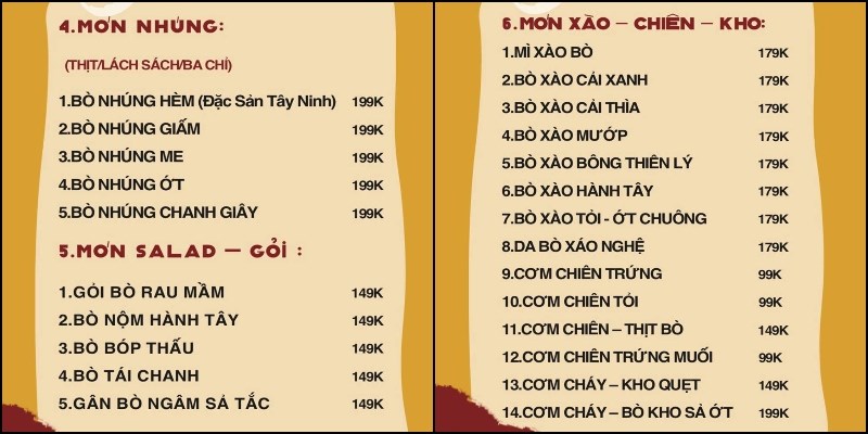 Menu Quán Bò Lạc Lối - Lẩu & Nướng
