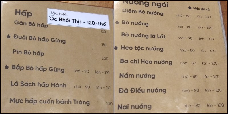 Menu Quán Lẩu Bò Sáu Hít