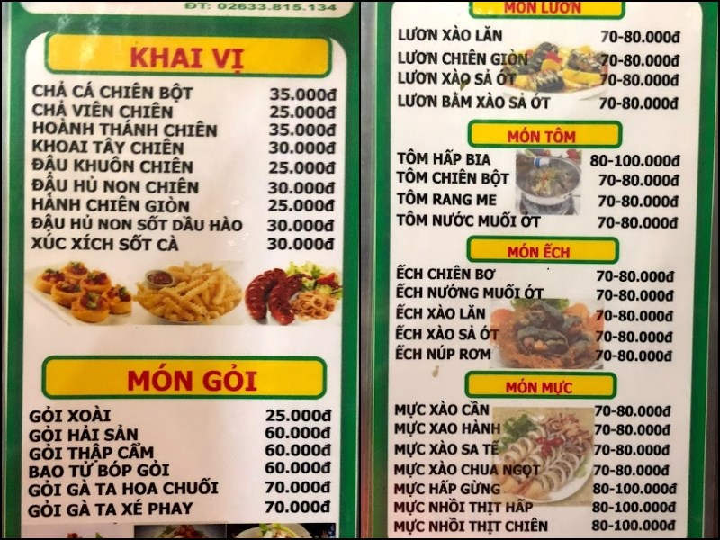 Menu Quán Lẩu Bò Quán Dìn